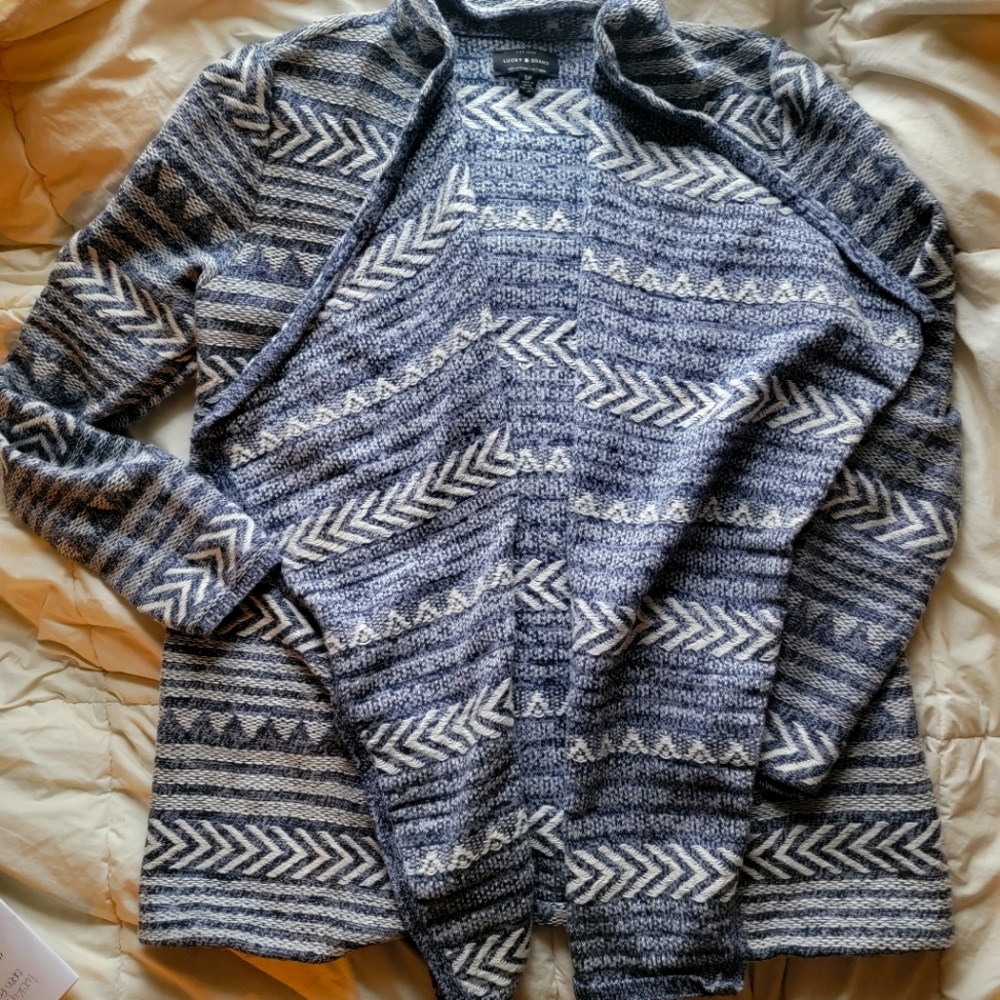 Lucky Brand cotton geo stitch open front cardigan